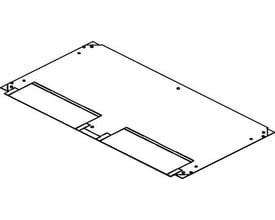 Cubic vandret afdækning VA4x2, en teknisk tegning der viser designet med udskæringer og monteringshuller.