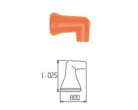 Loc-line vinkeldyse i orange plast med 6.3mm diameter, vist med dimensionstegning.