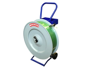 Båndvogn MCP400 fra Signode til plastbånd med indv. ø406mm og 150mm bredde på hvid baggrund.