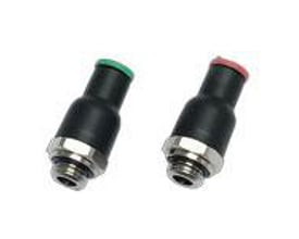 Parker Legris kontraventil med Ø4mm metrisk og G1/8" BSPP tilslutning, fremstillet af sort teknisk polymer.