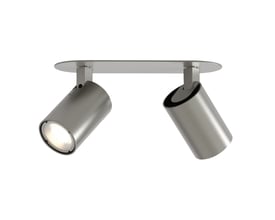 Astro Lighting Ascoli Twin indbygningsspot i mat krom med to kipbare, cylindriske spotlamper set skråt forfra.
