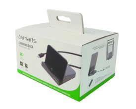 Emballagen til 4smarts VoltDock-ladestation til tablet viser den grå USB-C-dock med 60 W effekt.