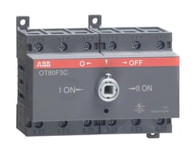 ABB 3-polet omskifter 1-0-2 OT80F3C med 80A, klar til montering på DIN-skinne eller bundplade.