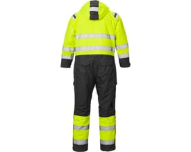 Kansas Hi-Vis Airtech vinterkedeldragt i gul og sort, str. S, vist bagfra med reflekterende striber og flere lommer.