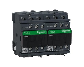 Schneider Electric TeSys D kontaktor til reversering, 9A, 3-polet, 24V AC, med tre grupper af terminaler synlige for installation.