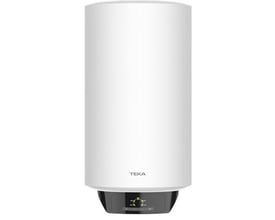 Elektrisk vandvarmer fra Teka med 30 liters kapacitet, hvid cylinder og sort kontrolpanel med LED-indikator.