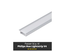 LightSolutions aluminiumsprofil Model G til Philips Hue Lightstrip, 1 meter lang, med en mat diffusor.