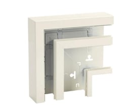 Lauritz Knudsen fladvinkel WGX-S LSU, hvid RAL9010, med dimensioner 183x72 mm, vist med indre profiler og monteringsdetaljer.