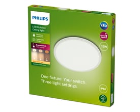 Philips Superslim LED udendørs loftlampe i hvid med Sceneswitch funktion, 15W og IP54 klassificering.