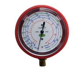 Refco PM2-300-M-R407C-manometer med rød kant og farvede skalaer til R134a, R404A og R407C.