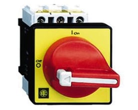 Schneider Electric TeSys Vario sikkerhedsafbryder set fra siden, viser 3-polede kontakter og frontmonteringsdesign.