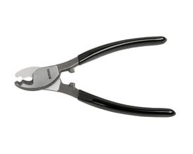 Ironside kabelsaks på 160 mm med sorte plastisolerede håndtag og buede skær, set skråt ovenfra.