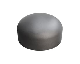 Indura svejse slutmuffe set fra siden, diameter 114,3 mm og godstykkelse 3,6 mm, med præget brandnavn.