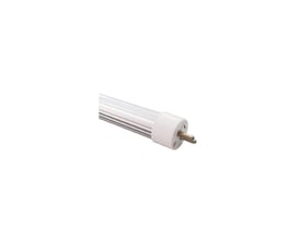 Nærbillede af LEDlife T5-ULTRA55 EXT LED-rør, viser T5/G5 fatning og 17mm diameter på en hvid baggrund.