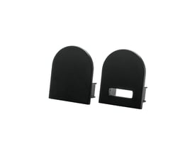 To sorte SG Armaturen StripLine endedæksler med rund top, et med rektangulær udskæring, klar til montering.