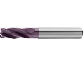 Gühring radiusfræser HM 3562 med 4 skær og 12 mm diameter, set fra siden med lilla skær og blankt skaft.