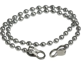 Forkromet kuglekæde på 25 cm med to metalliske kæder og karabinhage-lignende lukninger i enderne.