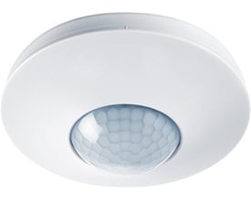 Frontvisning af Esylux PD-C 360i/8 ELC tilstedeværelsessensor i hvid, der viser den kuppelformede sensorlinse og det runde monteringshus.