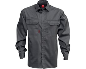 Kansas mørkegrå bomuldsskjorte i størrelse 3XL, med to brystlommer og knaplukning, lavet af 100% bomuld.