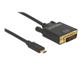 Sort DeLock USB Type-C til DVI-D Dual Link-kabel på 1 meter med USB-C-stik og DVI-stik.