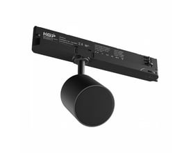 Sort SpectrumLED 10 W 3-faset Bluetooth-højttaler med rund frontgrill og skinneadapter.