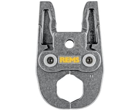 Nærbillede af REMS pressbakke mini V 35 mm, viser V35 mærkning og præcisionsbearbejdning på metaloverfladen.