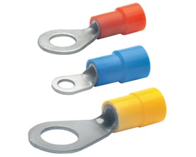 Tre isolerede ringkabelsko fra Klauke i farverne rød, blå og gul, designet til 0,5-1 mm² ledere.