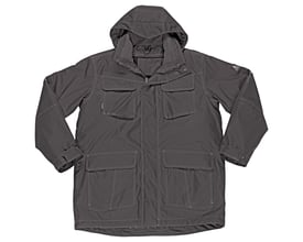 Mascot mørk antracit parka i størrelse XS, vist med lukket lynlås og fremhævede sømme og reflekser.