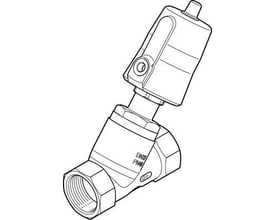 Festo skråsædeventil VZXF-L-M22C-M-A-G114-310-M1-V4V4T-50-9 med pneumatisk aktuator og blød tætning i teknisk tegning.