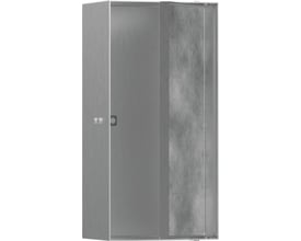 Hansgrohe vægniche 300x150x100 mm i børstet rustfrit stål med flisebar push-open låge, ideel til vådzoner.