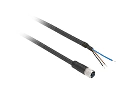 Schneider Electric sensorkabel XZCP med 3 poler, M8 hunstik og 2 meter sort PUR-kabel, hvor enden er afisolaret.