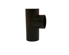 Et sort Geberit PEH grenrør med 75 mm diameter set fra siden, fremhæver den glatte overflade og solide konstruktion.