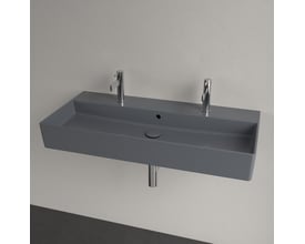 Vægmonteret Villeroy & Boch Memento 2.0 håndvask, 100 cm bred, grå porcelæn med krom armaturer.