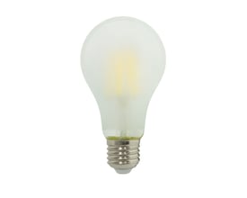 V-TAC 6W A60 LED-pære med E27-fatning, matteret glas og kultrådsdesign, 2700K varm hvid, 660 lumen.