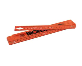 Ironside elektriker-tommestok på 2 meter i orange plast, foldet ud med tydelig metrisk graduering.