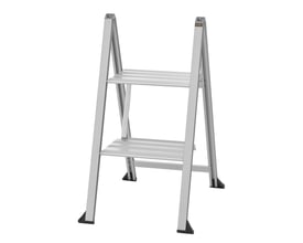 W.steps Vikingstep mini trappestige set fra siden, med 2 dybe trin og logo tydeligt synligt på stellet.