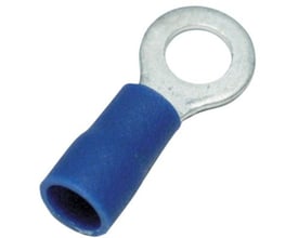Isoleret ringkabelsko i blå PVC med fortinnet kobberring, M5 boltstørrelse og til 1,5-2,5 mm² ledningsstørrelse.