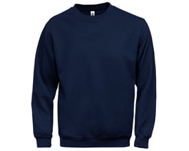 Fristads Acode klassisk sweatshirt i mørk marine, størrelse L, set forfra med rund hals og lange ærmer.