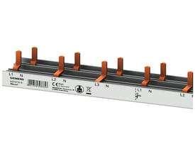 Siemens Pin samleskinne til 3-fase plus nul, 10mm2, 1000mm længde med 6 orange stik.
