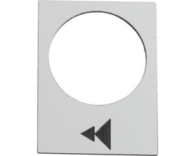 Schneider Electric symbolskilt til hængetryk med symbol for 'tilbage' og '2 hastigheder', hvidt plast med sorte markeringer.