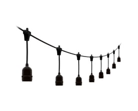 Ansell Lighting Festoon lyskæde med 20 sorte E27 fatninger og en sort gummi ledning, vist på hvid baggrund.