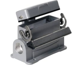 Weidmüller HDC industristik sokkelhus, størrelse 5, med låg åbent og klar til M20 kabelforskruninger.