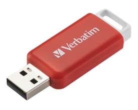Verbatim DataBar USB 2.0 flashdrev i skinnende rød med 16GB lagerkapacitet og hvid strop.