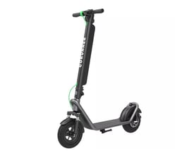 Et samlet gråt GoRunner 10" Comfort Performance EL-løbehjul med sorte detaljer og grønne kabler, vist med logo på styret.
