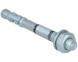 Walraven WTB1 gennemstiksanker M10 x 130 mm med elforzinket overflade og zinkflager, vist skråt fra siden.