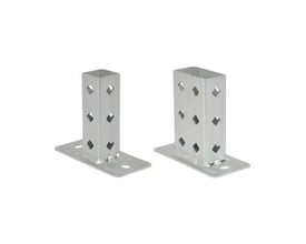 Walraven Rapidstrut HD-baseplade BUP 41DX82 med opstående, perforerede skinnestykker vist i to bredder.
