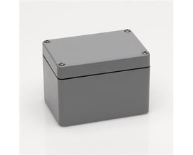 Bernstein CA-390 montagekasse i sølvgrå aluminium med dimensionerne 330x230x180mm og synlige lågskruer.