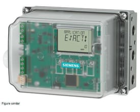 Siemens SIPART PS100 elektropneumatisk positioner med 4-20 mA indgang og tydeligt polycarbonatlåg, der viser elektronikken.