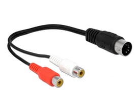 Sort Delock lydkabel på 20 cm, med 5-pin DIN hanstik i den ene ende og 2 RCA hunstik i den anden.