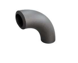 Indura 90° bøjning i P235GH-TC1 stål, 26,9 x 4 mm, med 57,5 mm radius og EN10253-2 standard, vist på hvid baggrund.